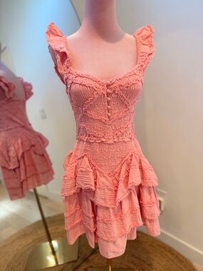 LoveShackFancy Bubblegum Pink Ruffle Tiered Marsinia Dress with Smocked Bodice